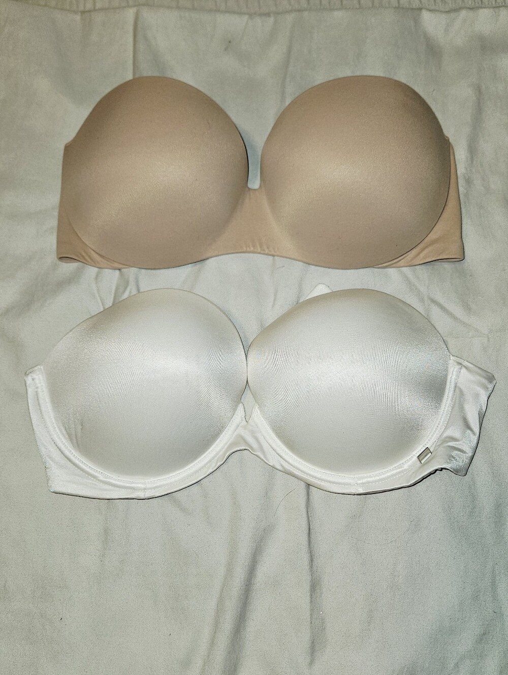 Lot of 2 Victoria's Secret 32DD Strapless Push-Up Bras | White + Nude